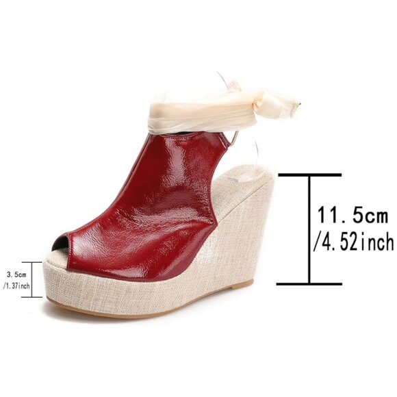 Women's Round Peep Toe Platform Wedge Sandals Espadrille, RED, Size 6.5 - Picture 7 of 7